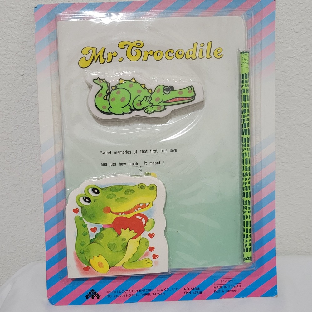 Vintage 1988 Mr Crocodile Stationery Set Lucky Star NOS Sealed Notebook Eraser
